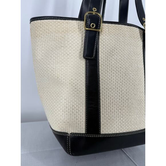 Coach Natural Straw and Patent Leather Bucket Tote 8908 - Picture 12 of 15